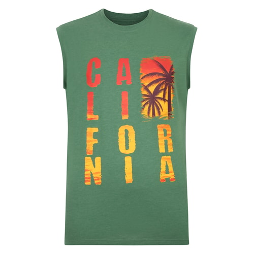 Bigdude California Print Sleeveless T-Shirt Deep Green